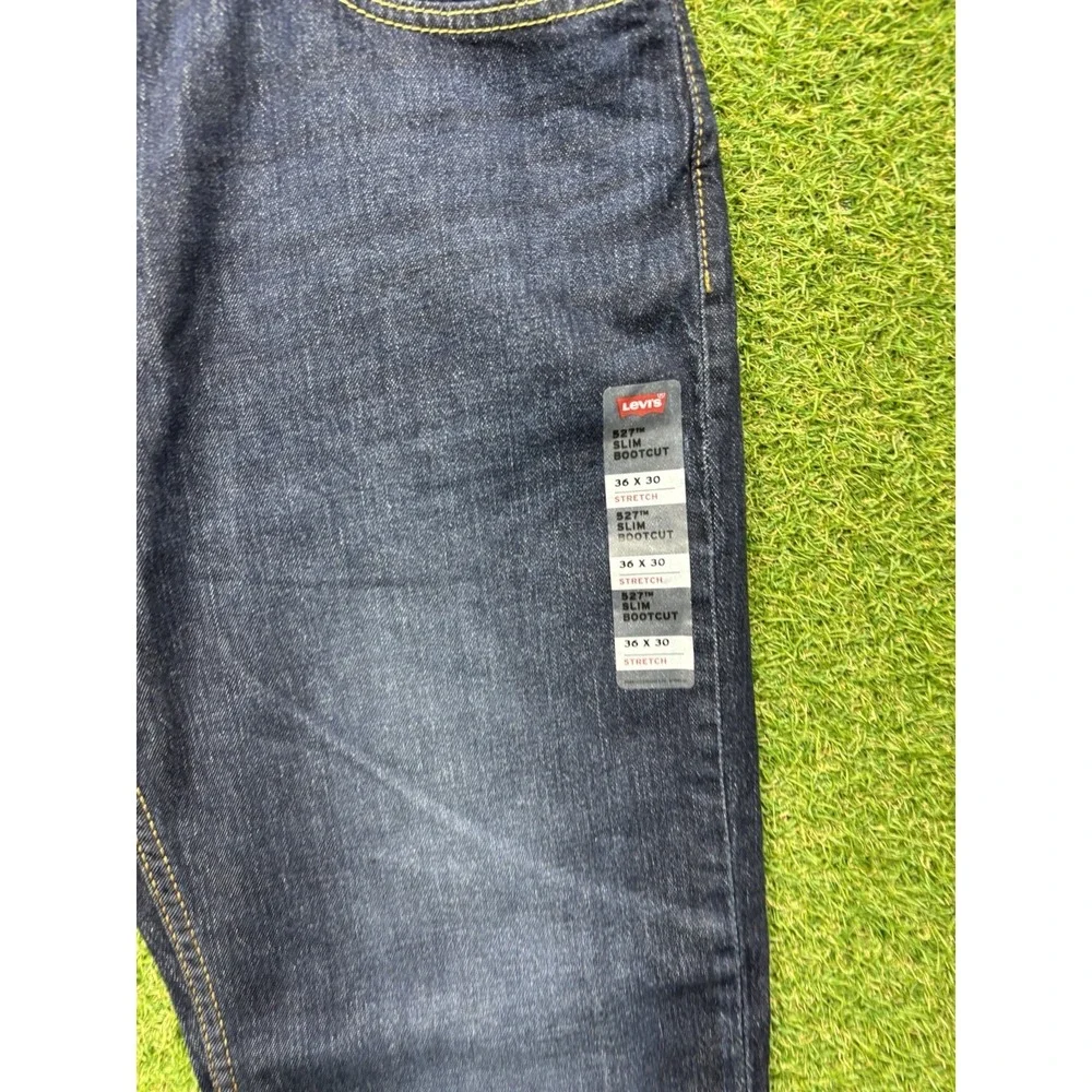 Levis 527 Jeans Mens 36x30 Blue Dark Wash Standard Bootcut Faded Whisker NEW